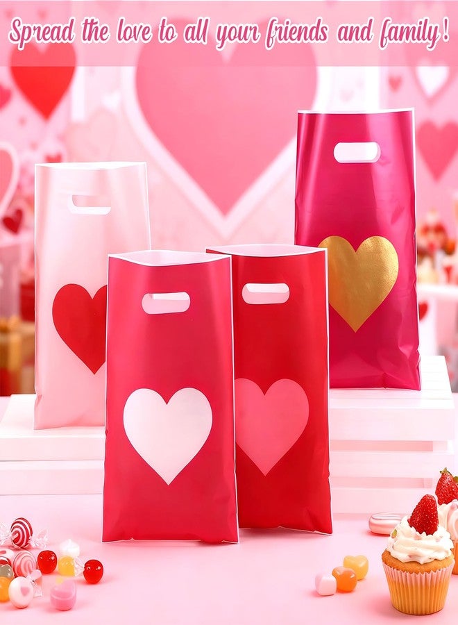 Pickmesh 100 Pcs Valentines Day Plastic Bags Bulk Valentine Candy Cellophane Bags with Handles for Gift Exchange Heart Goodie Treat Handbags for Sweet Day Birthday Party Favor Supplies, Classic - Image 5